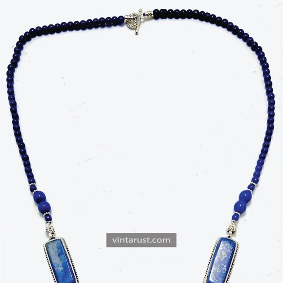 Blue Lapis Lazuli Pendant Necklace: Beaded Gemstone, Tribal Jewelry - Picture 9 of 13